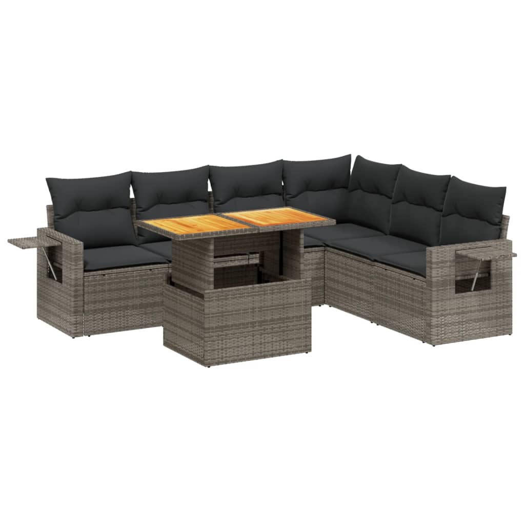 Thumbnail - vidaXL 7-tlg. Garten-Sofagarnitur mit Kissen Grau Poly Rattan