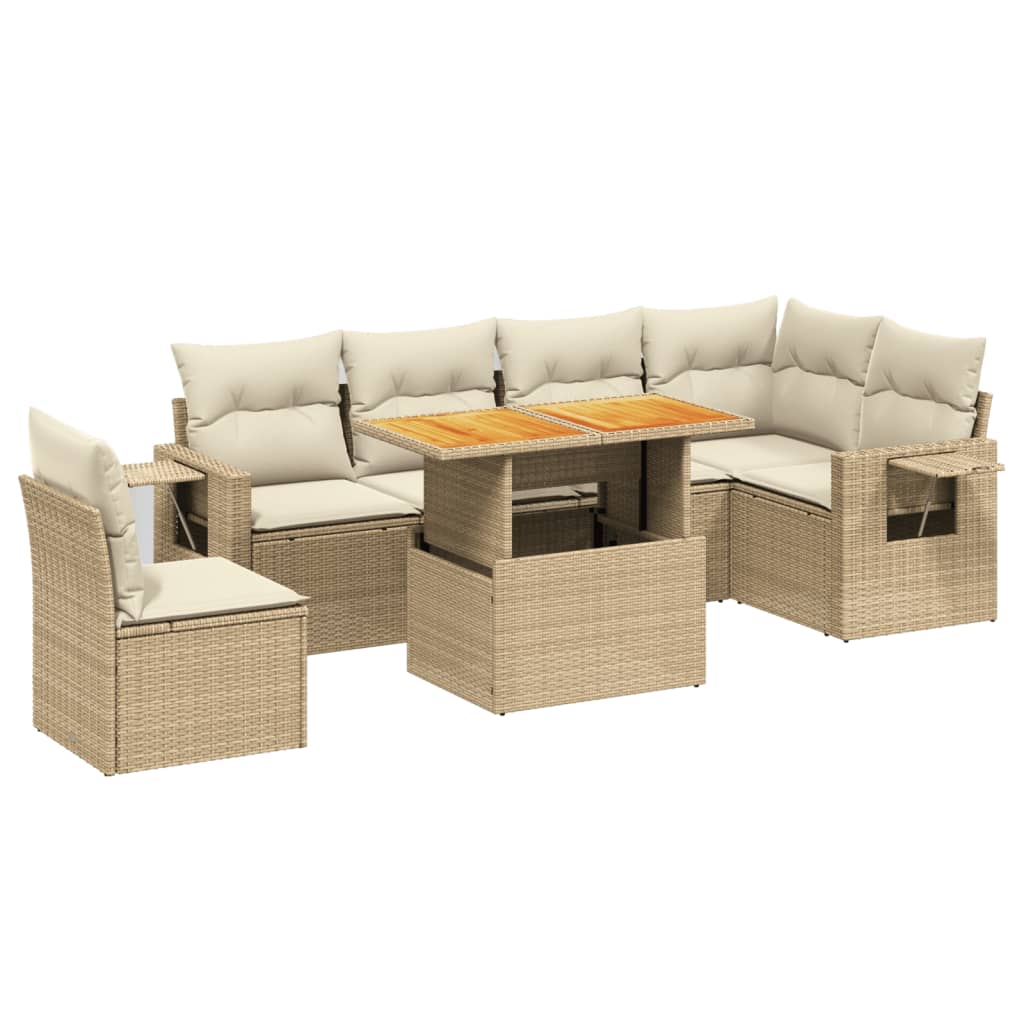 Thumbnail - vidaXL 7-tlg. Garten-Sofagarnitur mit Kissen Beige Poly Rattan