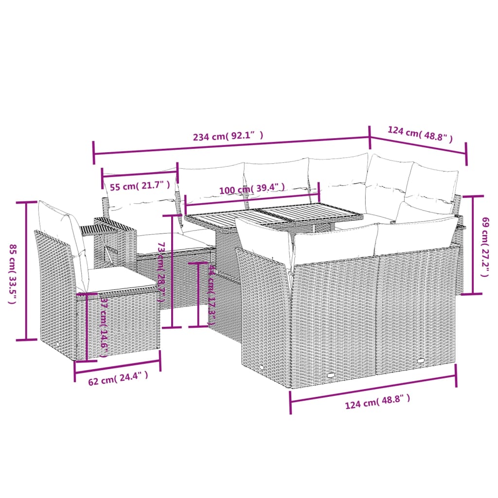 vidaXL 9-delige Loungeset met kussens poly rattan zwart afbeelding