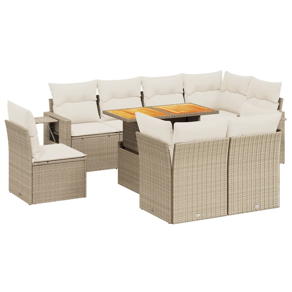 Thumbnail - vidaXL 9-tlg. Garten-Sofagarnitur mit Kissen Beige Poly Rattan