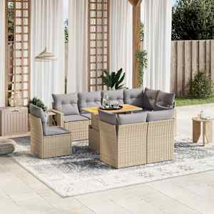 Vrtna garnitura 9-delna z blazinami bež poli ratan