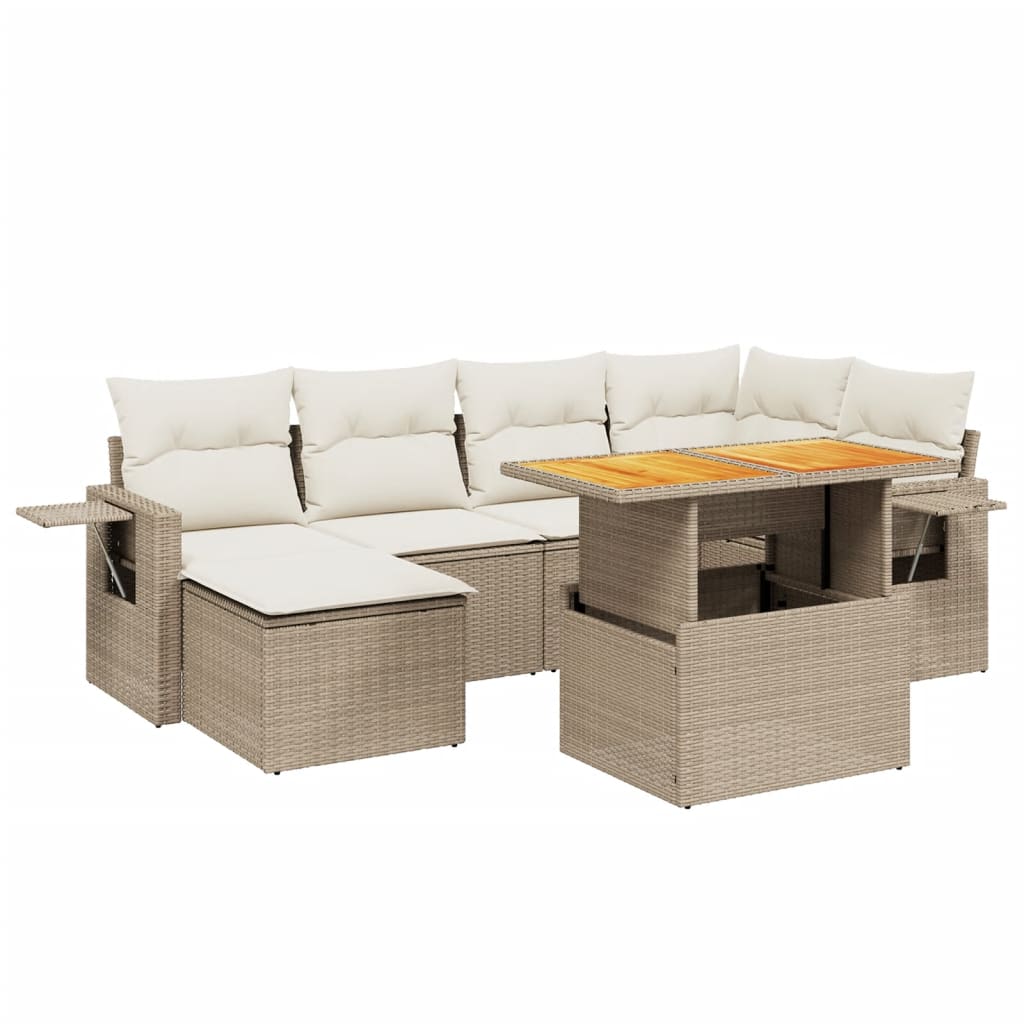Thumbnail - vidaXL 7-tlg. Garten-Sofagarnitur mit Kissen Beige Poly Rattan