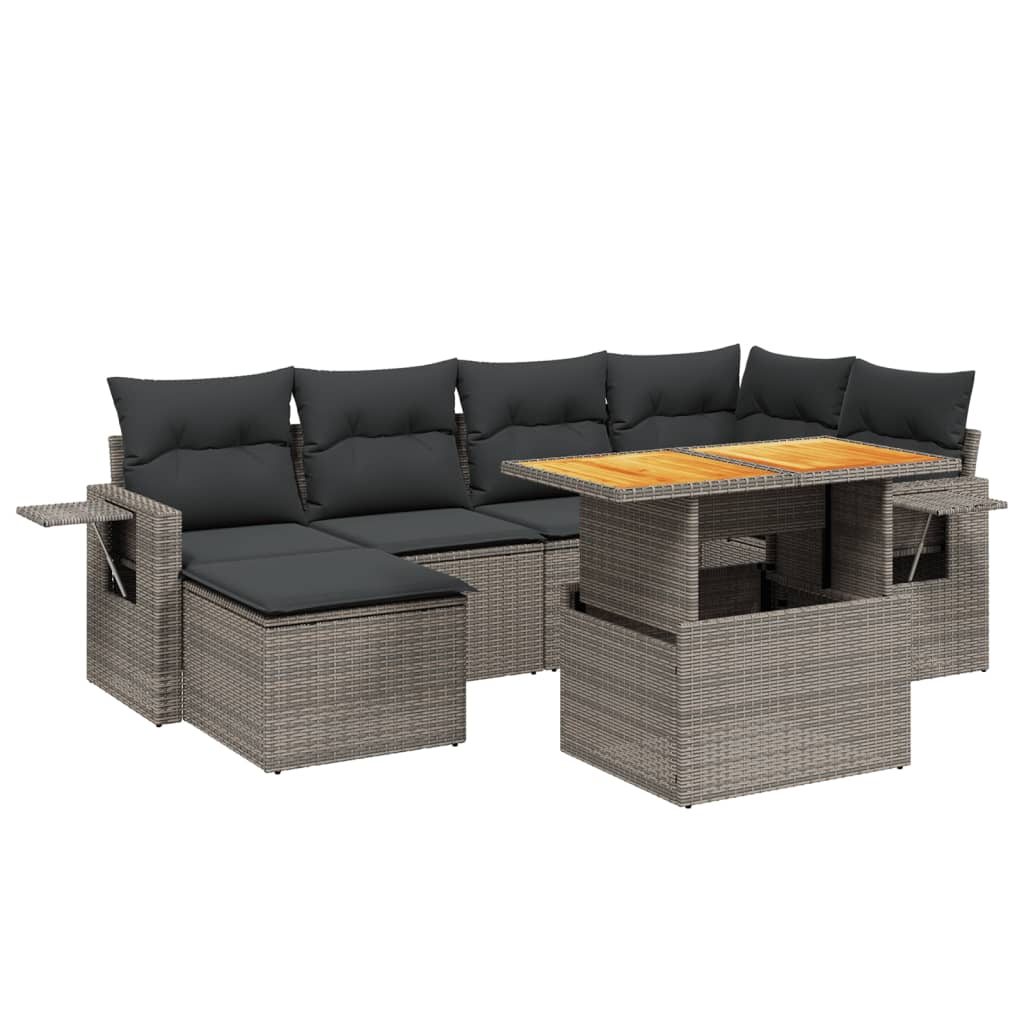 Thumbnail - vidaXL 7-tlg. Garten-Sofagarnitur mit Kissen Grau Poly Rattan