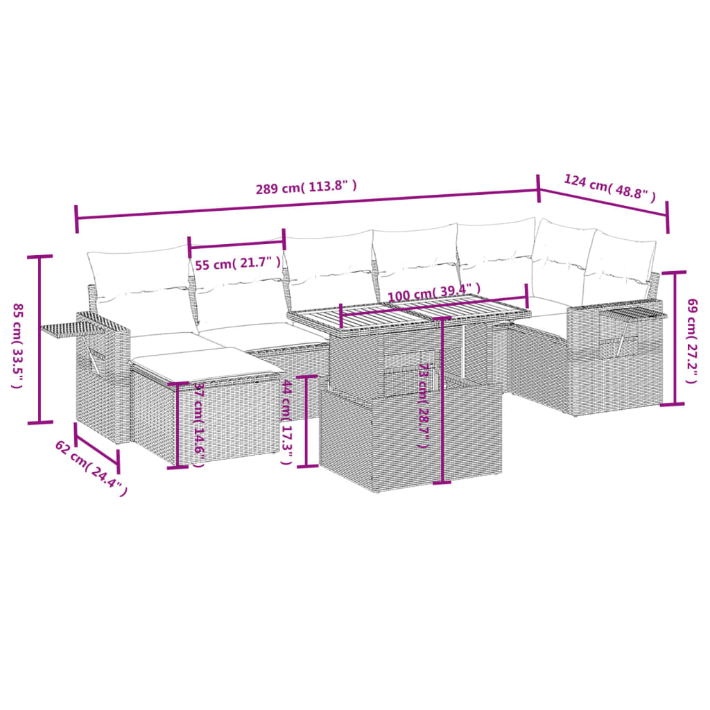 vidaXL 8-delige Loungeset met kussens poly rattan zwart afbeelding