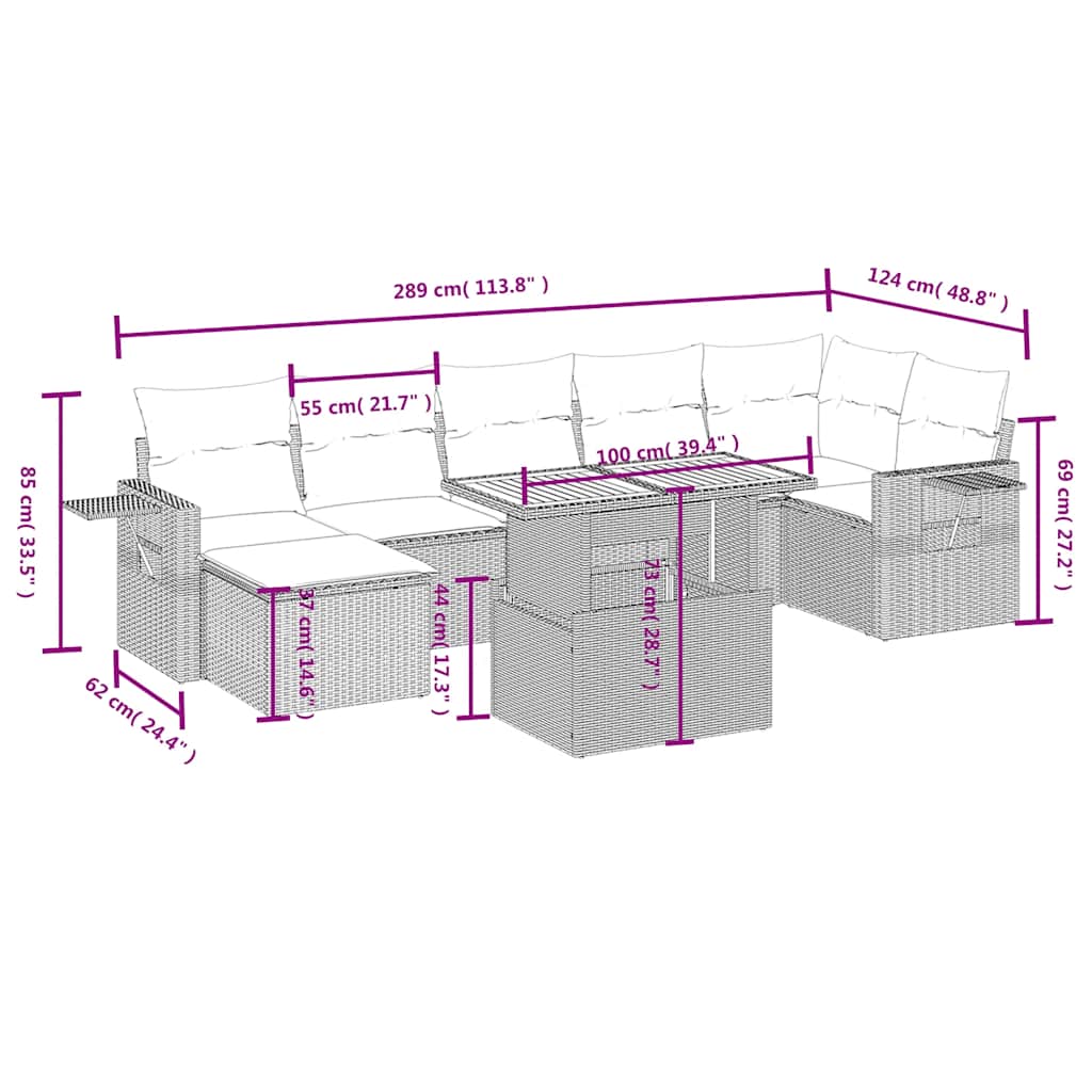 Set mobilier de grădină cu perne, 8 piese, negru, poliratan 3271860 - imagine 3