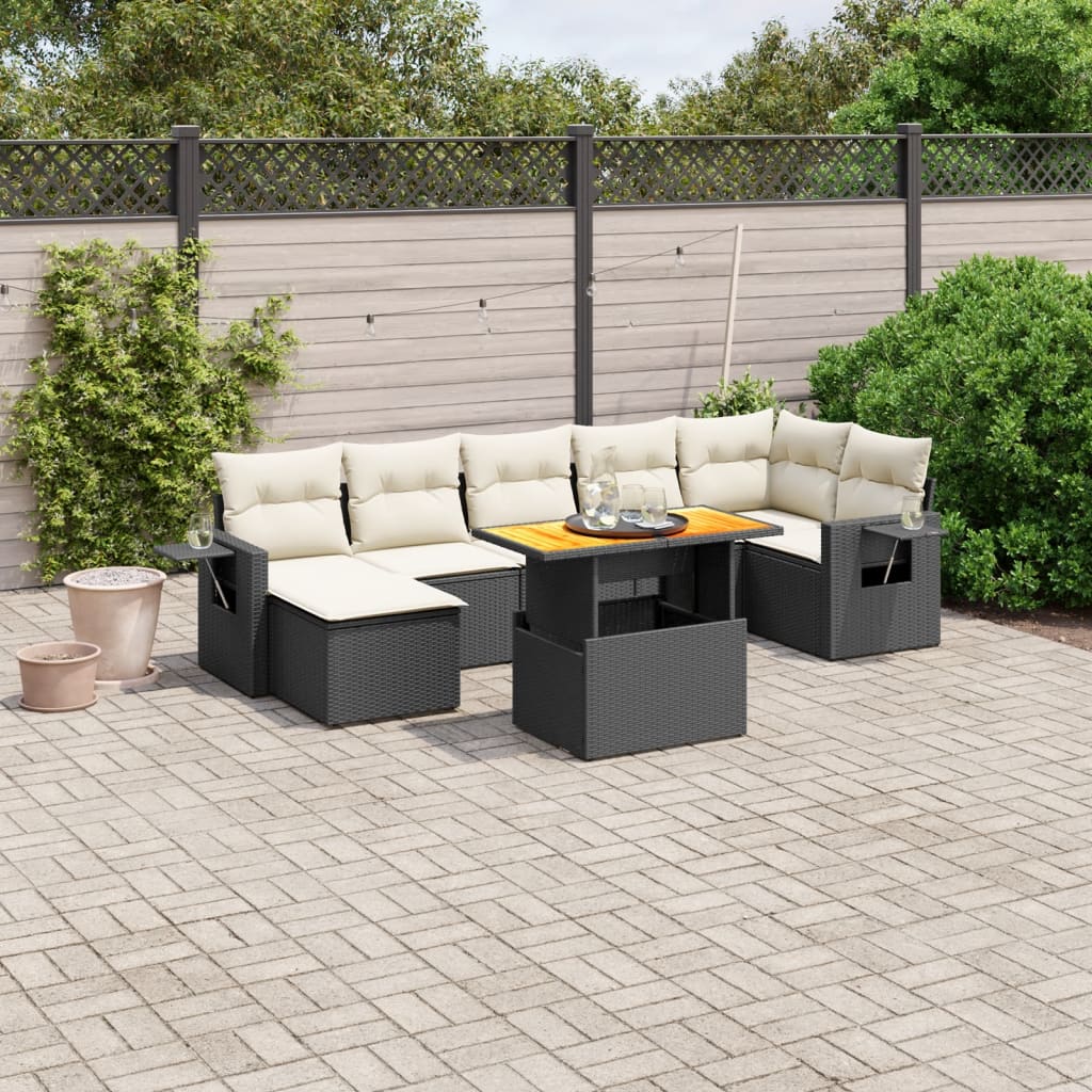 vidaXL 8-tlg. Garten-Sofagarnitur mit Kissen Schwarz Poly Rattan