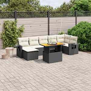 Vrtna sedežna garnitura 8-delna z blazinami črn poli ratan