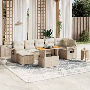 Vrtna sedežna garnitura 8-delna z blazinami bež poli ratan