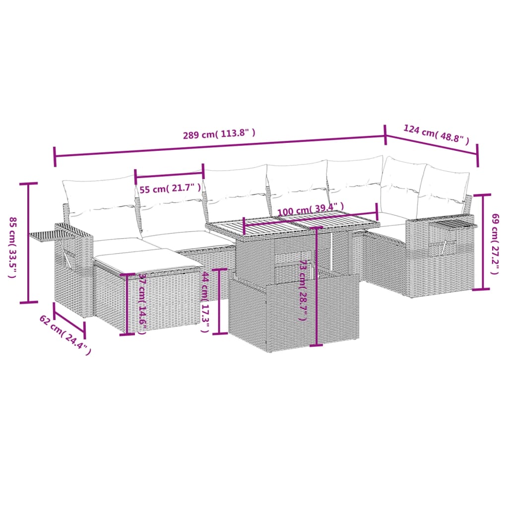 vidaXL 8-delige Loungeset met kussens poly rattan grijs afbeelding