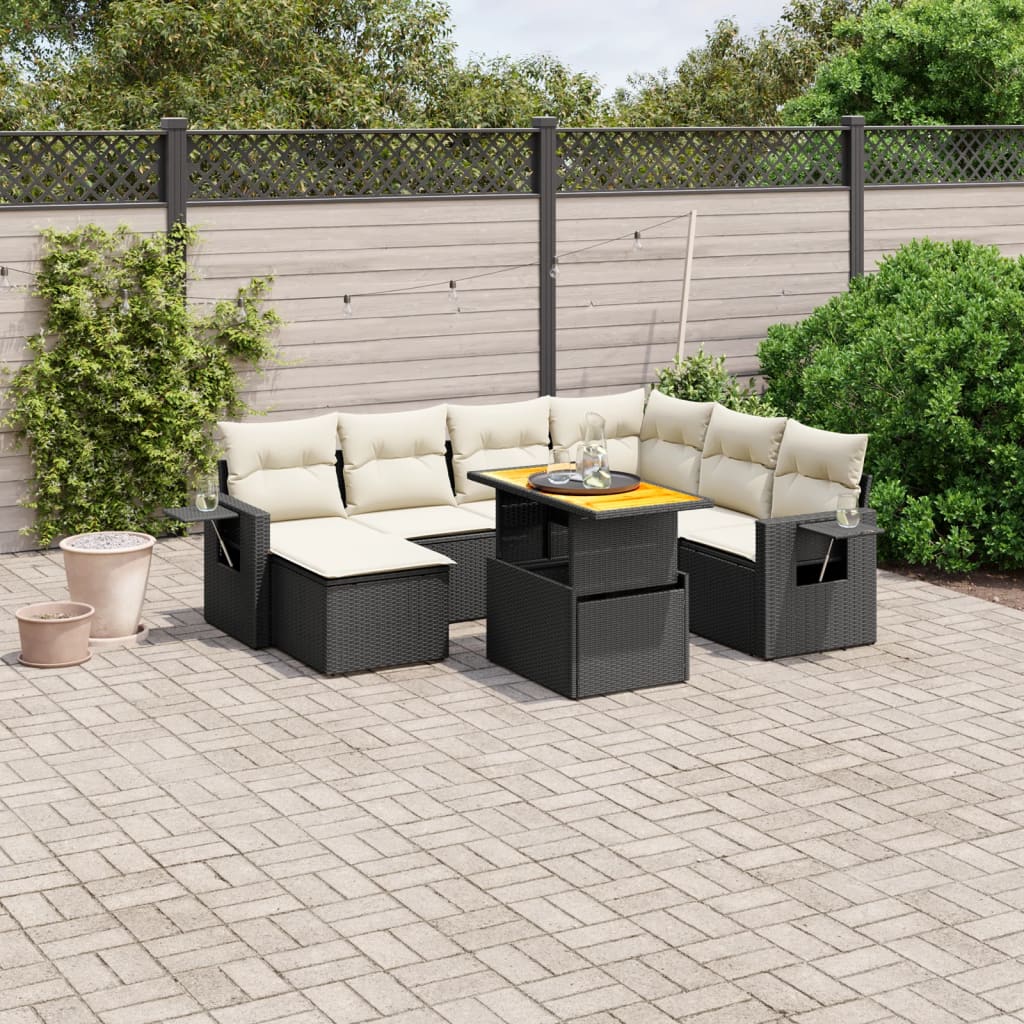 vidaXL 8-tlg. Garten-Sofagarnitur mit Kissen Schwarz Poly Rattan