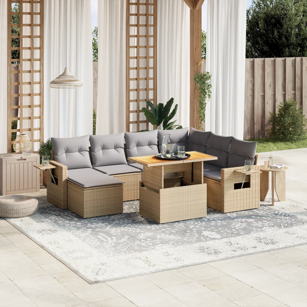 vidaXL 8-tlg. Garten-Sofagarnitur mit Kissen Beige Poly Rattan