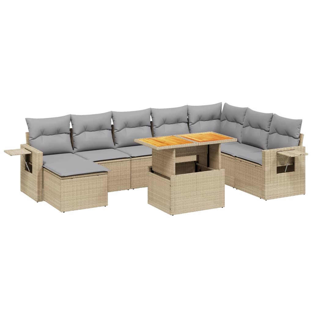 Thumbnail - vidaXL 9-tlg. Garten-Sofagarnitur mit Kissen Beige Poly Rattan