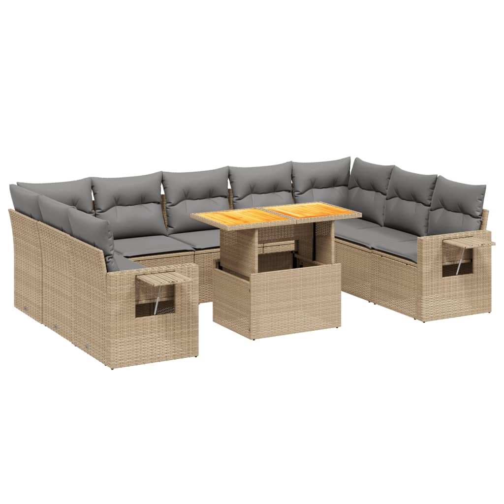 Thumbnail - vidaXL 10-tlg. Garten-Sofagarnitur mit Kissen Beige Poly Rattan