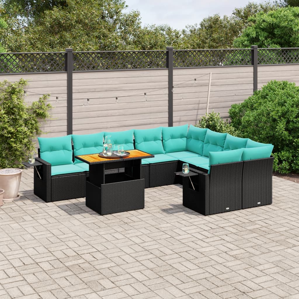 vidaXL Set canapele de grădină cu perne, 10 piese, negru, poliratan