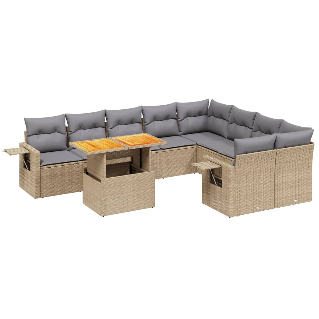 Thumbnail - vidaXL 10-tlg. Garten-Sofagarnitur mit Kissen Beige Poly Rattan