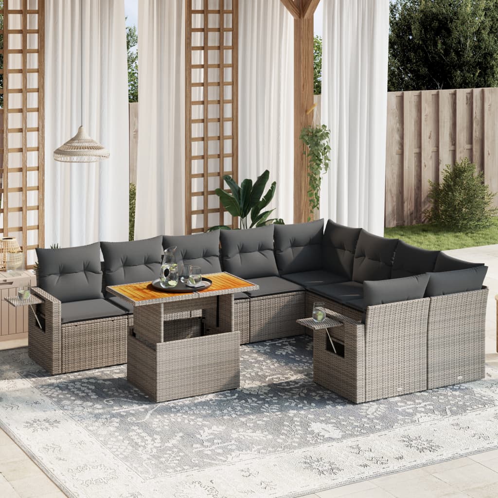 vidaXL 10-tlg. Garten-Sofagarnitur mit Kissen Grau Poly Rattan