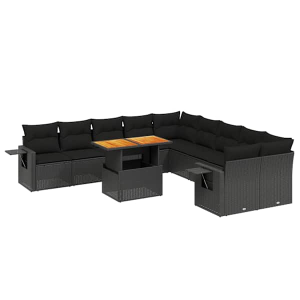 vidaXL 11-osaline aiadiivani komplekt patjadega, must, pol&uuml;rotang