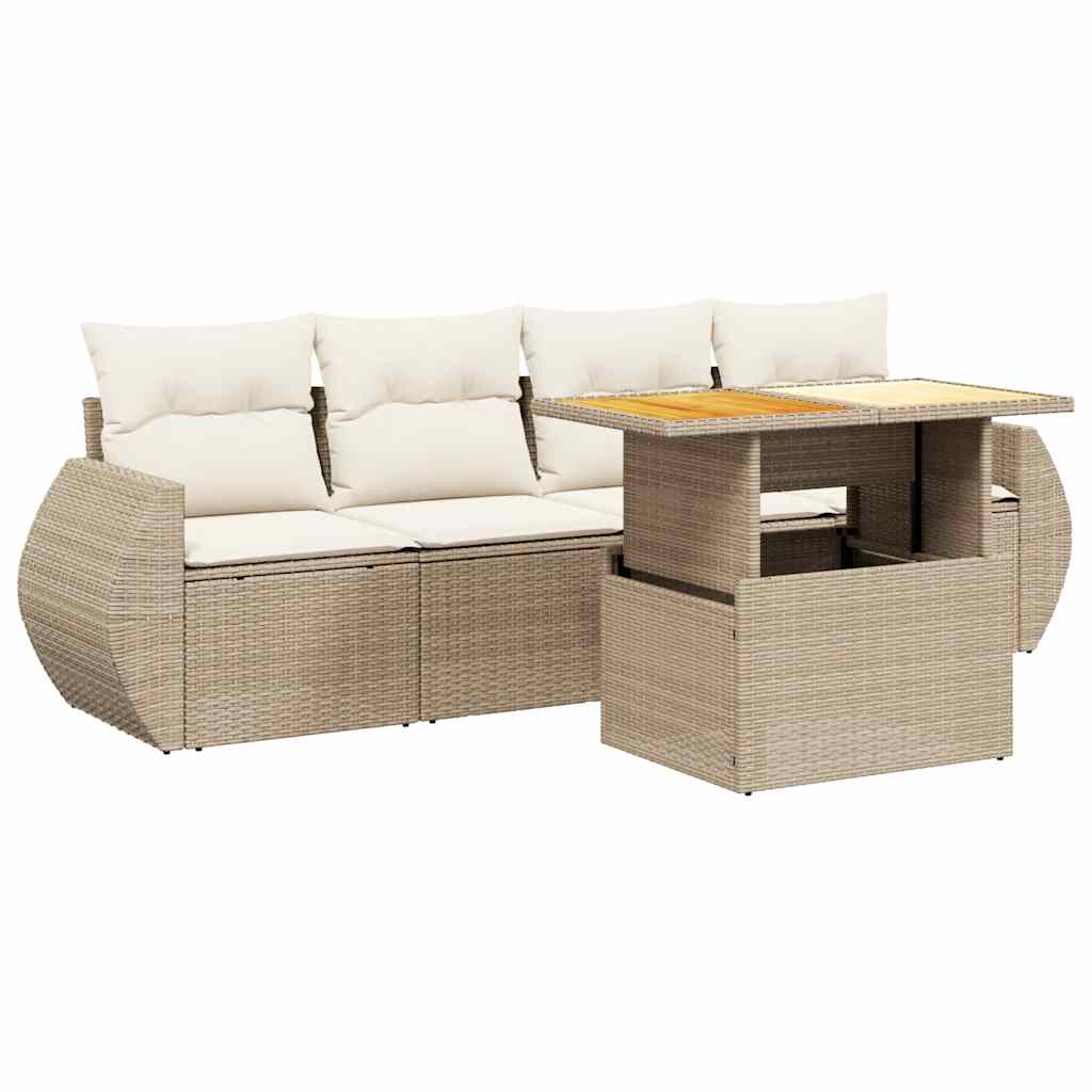 Thumbnail - vidaXL 5-tlg. Garten-Sofagarnitur mit Kissen Beige Poly Rattan