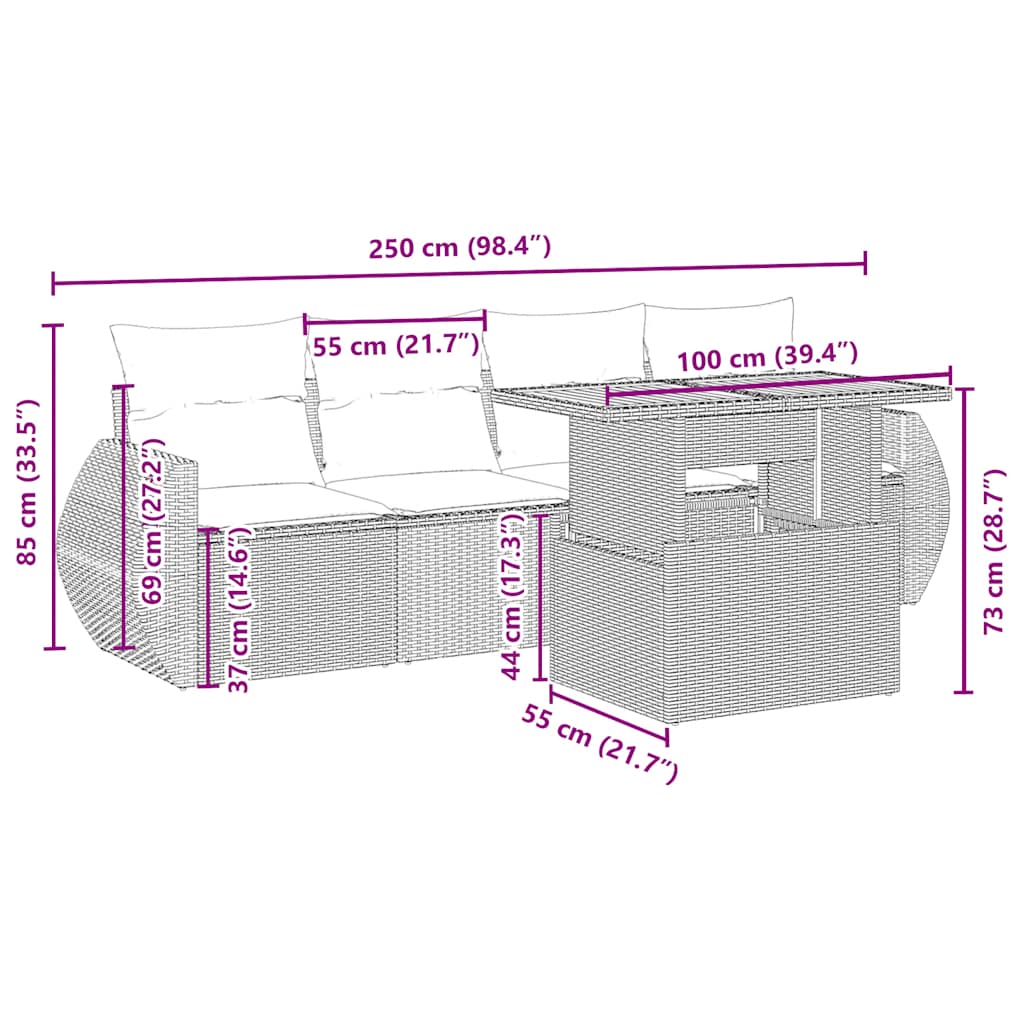 Thumbnail - vidaXL 5-tlg. Garten-Sofagarnitur mit Kissen Beige Poly Rattan