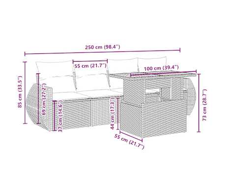 vidaXL 5-tlg. Garten-Sofagarnitur mit Kissen Beige Poly Rattan