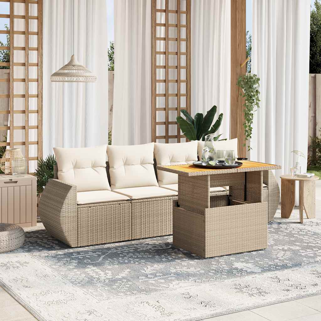 vidaXL 5-tlg. Garten-Sofagarnitur mit Kissen Beige Poly Rattan