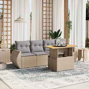 Vrtna sedežna garnitura 5-delna z blazinami bež poli ratan