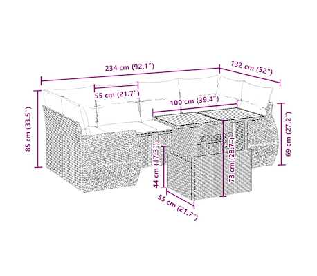 vidaXL 7-tlg. Garten-Sofagarnitur mit Kissen Beige Poly Rattan