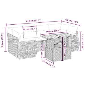vidaXL 7-tlg. Garten-Sofagarnitur mit Kissen Beige Poly Rattan
