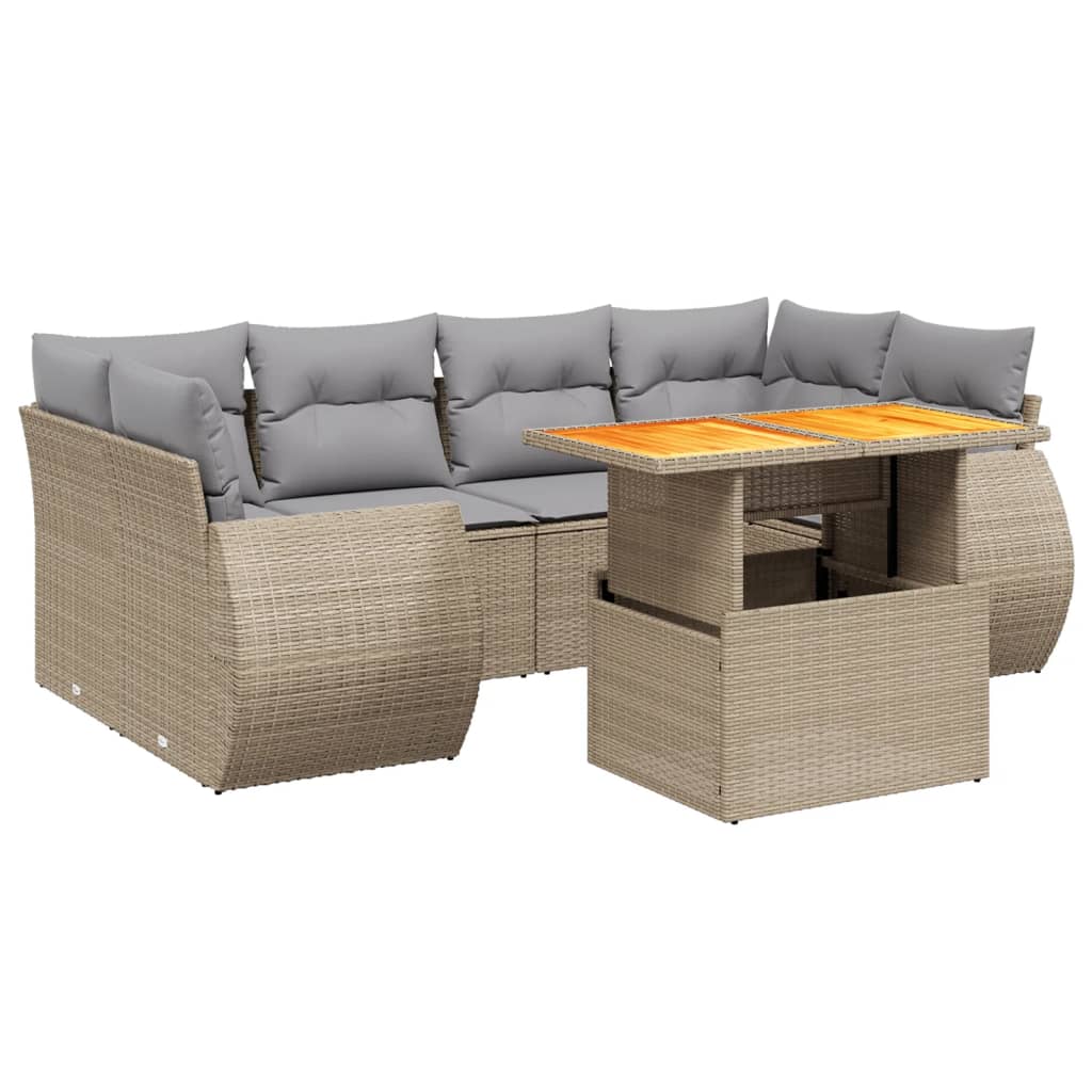 Thumbnail - vidaXL 7-tlg. Garten-Sofagarnitur mit Kissen Beige Poly Rattan