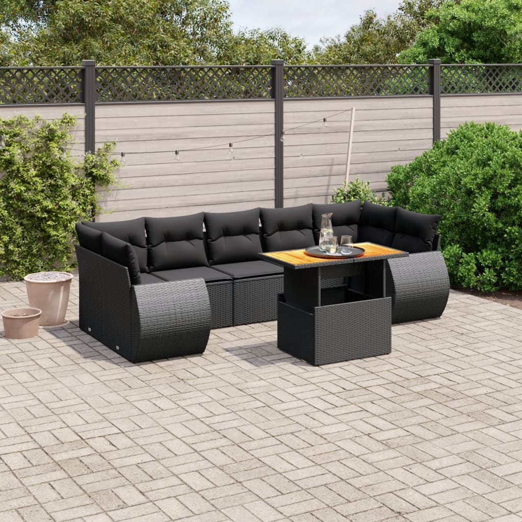 vidaXL 8-tlg. Garten-Sofagarnitur mit Kissen Schwarz Poly Rattan