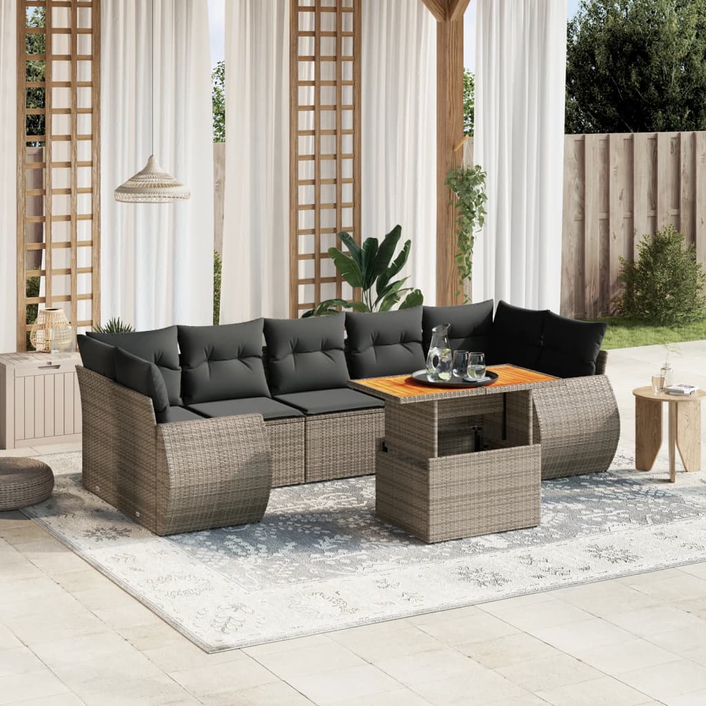 vidaXL Set canapele de grădină cu perne, 8 piese, gri, poliratan
