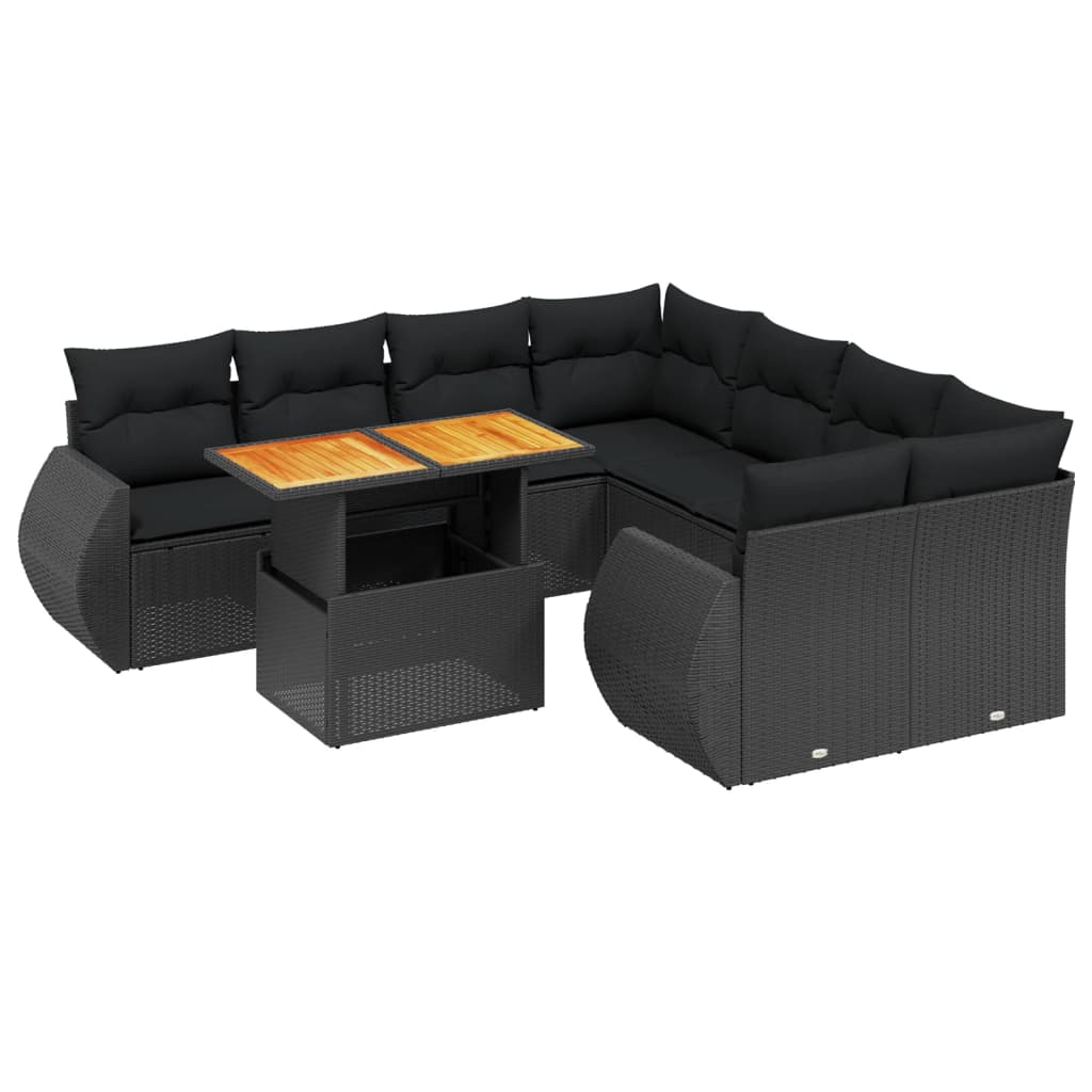 Thumbnail - vidaXL 9-tlg. Garten-Sofagarnitur mit Kissen Schwarz Poly Rattan