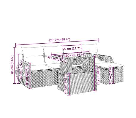 vidaXL 6-tlg. Garten-Sofagarnitur mit Kissen Beige Poly Rattan