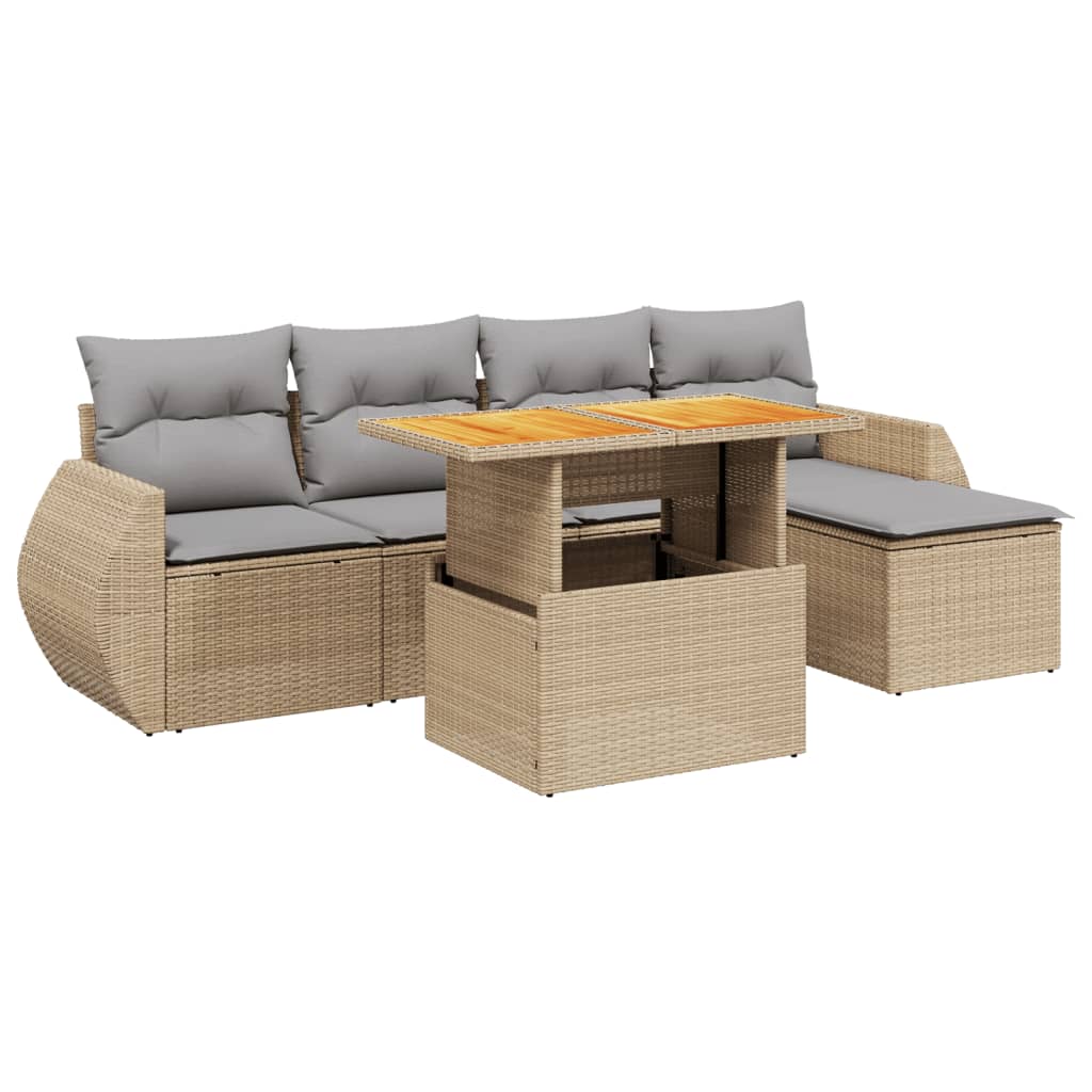 Thumbnail - vidaXL 6-tlg. Garten-Sofagarnitur mit Kissen Beige Poly Rattan