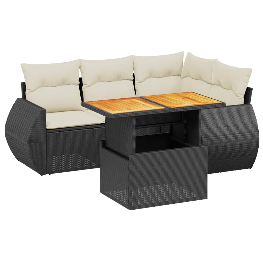 Thumbnail - vidaXL 5-tlg. Garten-Sofagarnitur mit Kissen Schwarz Poly Rattan