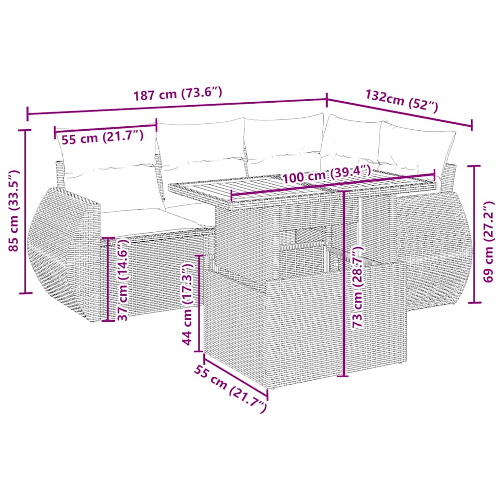 Thumbnail - vidaXL 5-tlg. Garten-Sofagarnitur mit Kissen Beige Poly Rattan