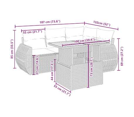 vidaXL Salon de jardin avec coussins 5 pcs beige r&eacute;sine tress&eacute;e