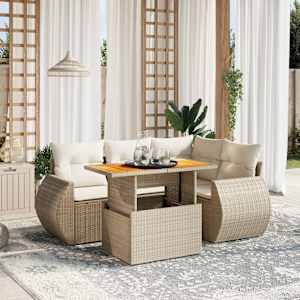 Vrtna sedežna garnitura 5-delna z blazinami bež poli ratan