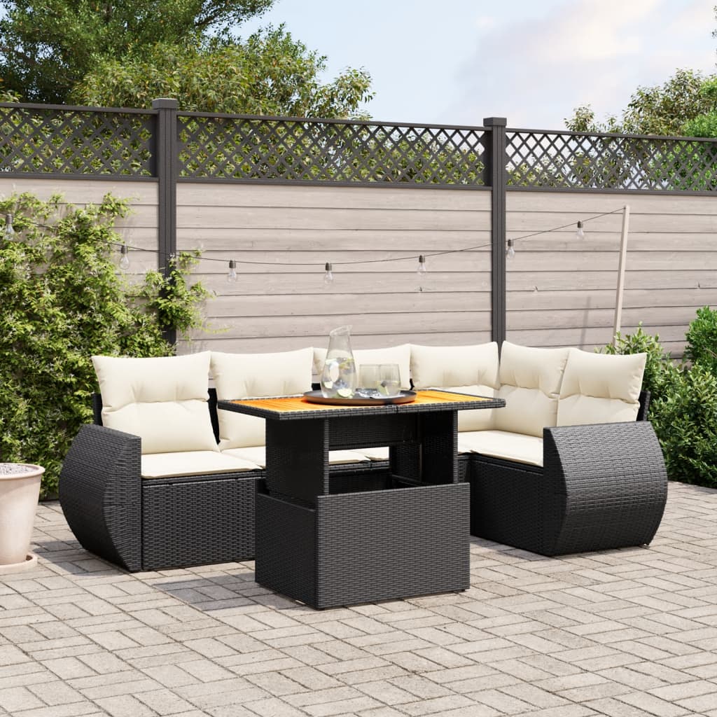 vidaXL 6-tlg. Garten-Sofagarnitur mit Kissen Schwarz Poly Rattan