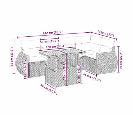 vidaXL Salon de jardin avec coussins 6 pcs beige r&eacute;sine tress&eacute;e