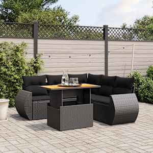 Vrtna sedežna garnitura 6-delna z blazinami črna poli ratan