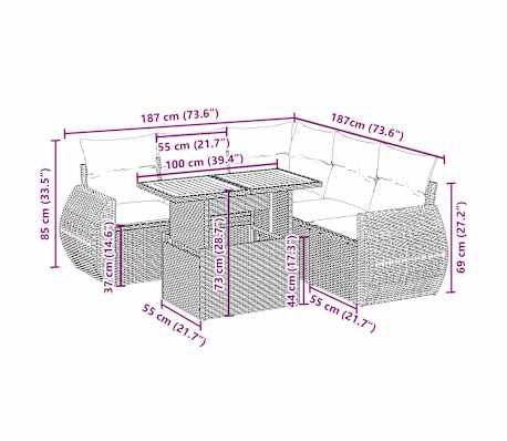 vidaXL Salon de jardin avec coussins 6 pcs beige r&eacute;sine tress&eacute;e