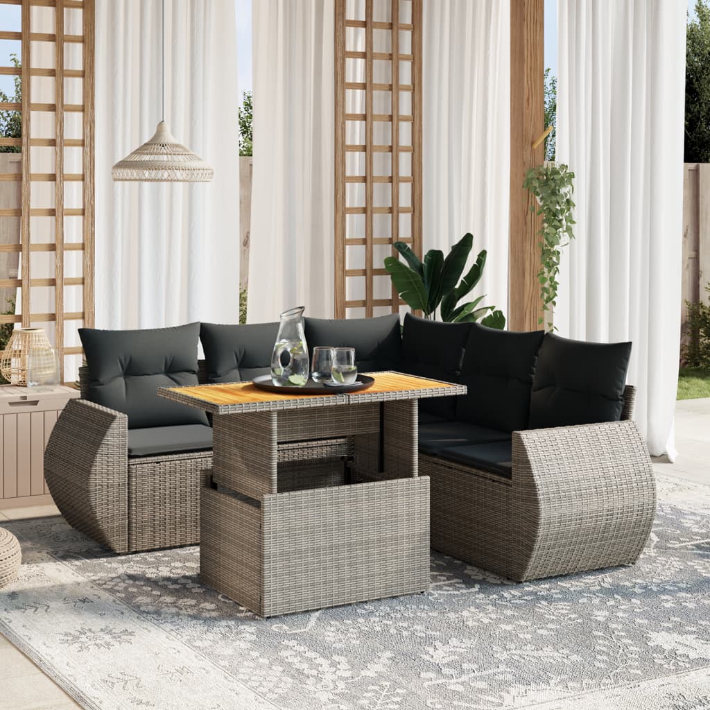 vidaXL 6-tlg. Garten-Sofagarnitur mit Kissen Grau Poly Rattan