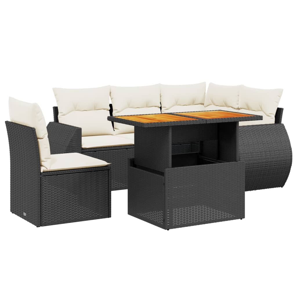 Thumbnail - vidaXL 6-tlg. Garten-Sofagarnitur mit Kissen Schwarz Poly Rattan