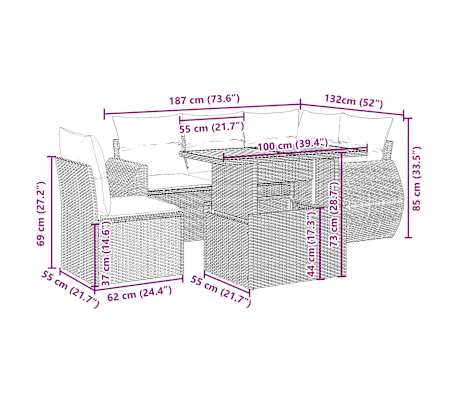 vidaXL Salon de jardin avec coussins 6 pcs beige r&eacute;sine tress&eacute;e