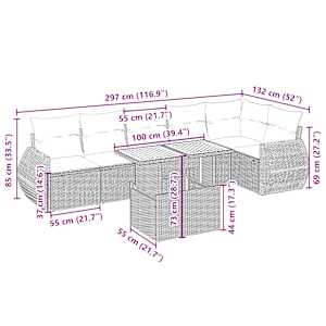 Vrtna sedežna garnitura 7-delna z blazinami bež poli ratan - slika 3