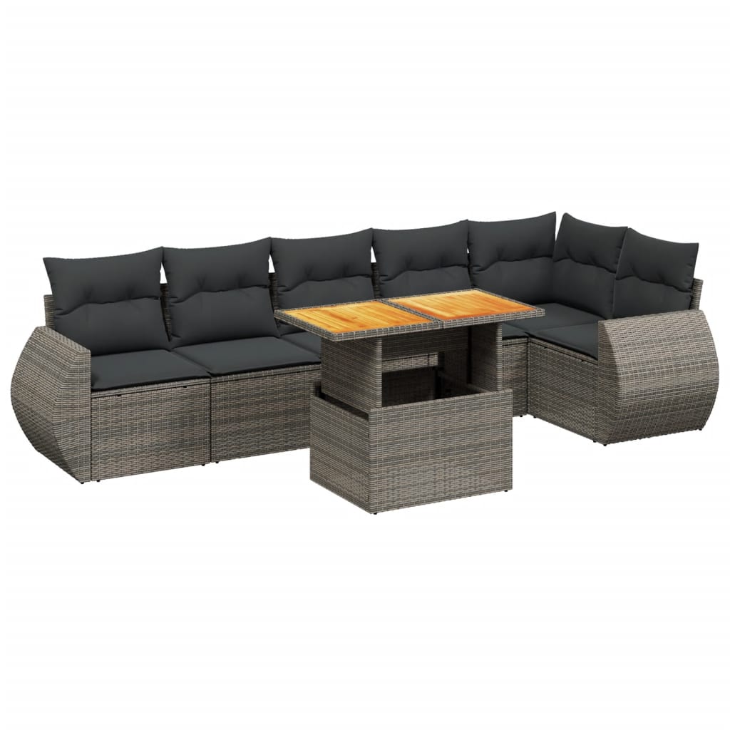 Thumbnail - vidaXL 7-tlg. Garten-Sofagarnitur mit Kissen Grau Poly Rattan