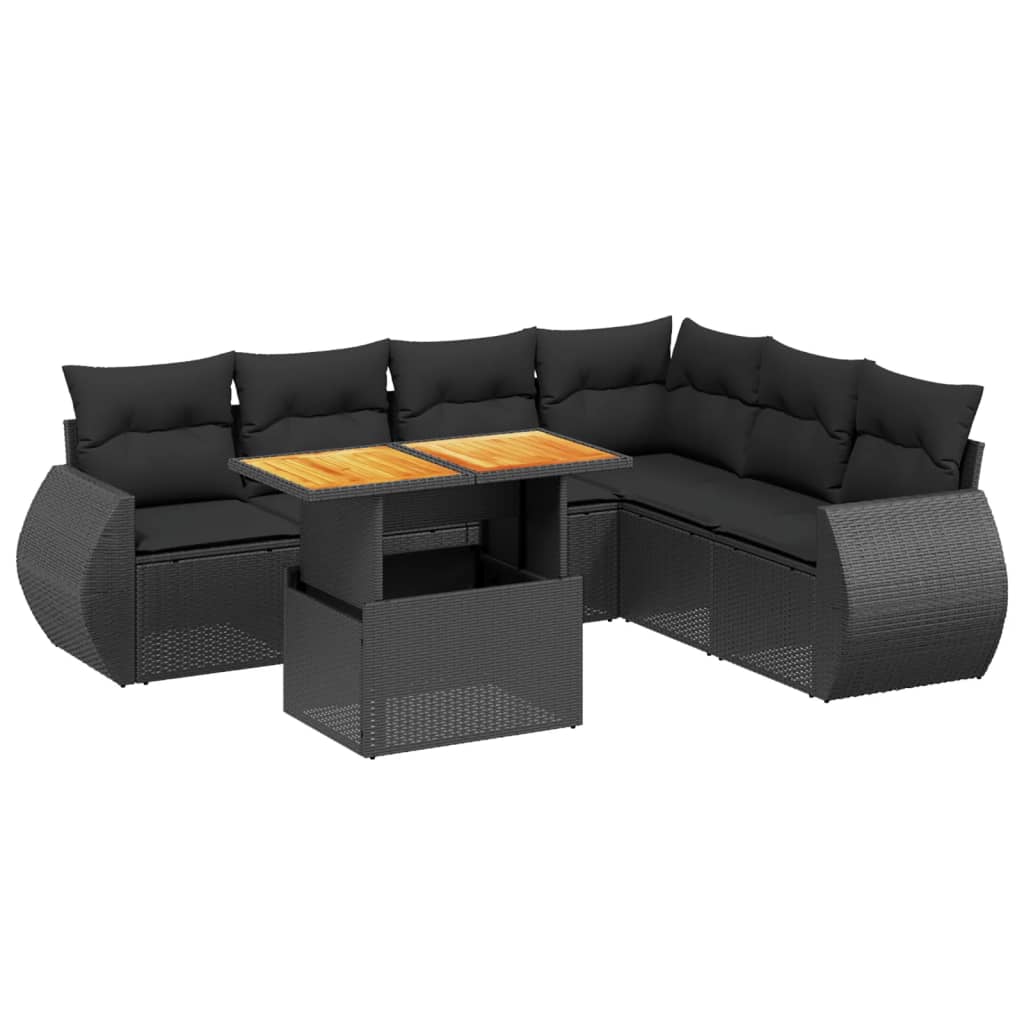 Thumbnail - vidaXL 7-tlg. Garten-Sofagarnitur mit Kissen Schwarz Poly Rattan