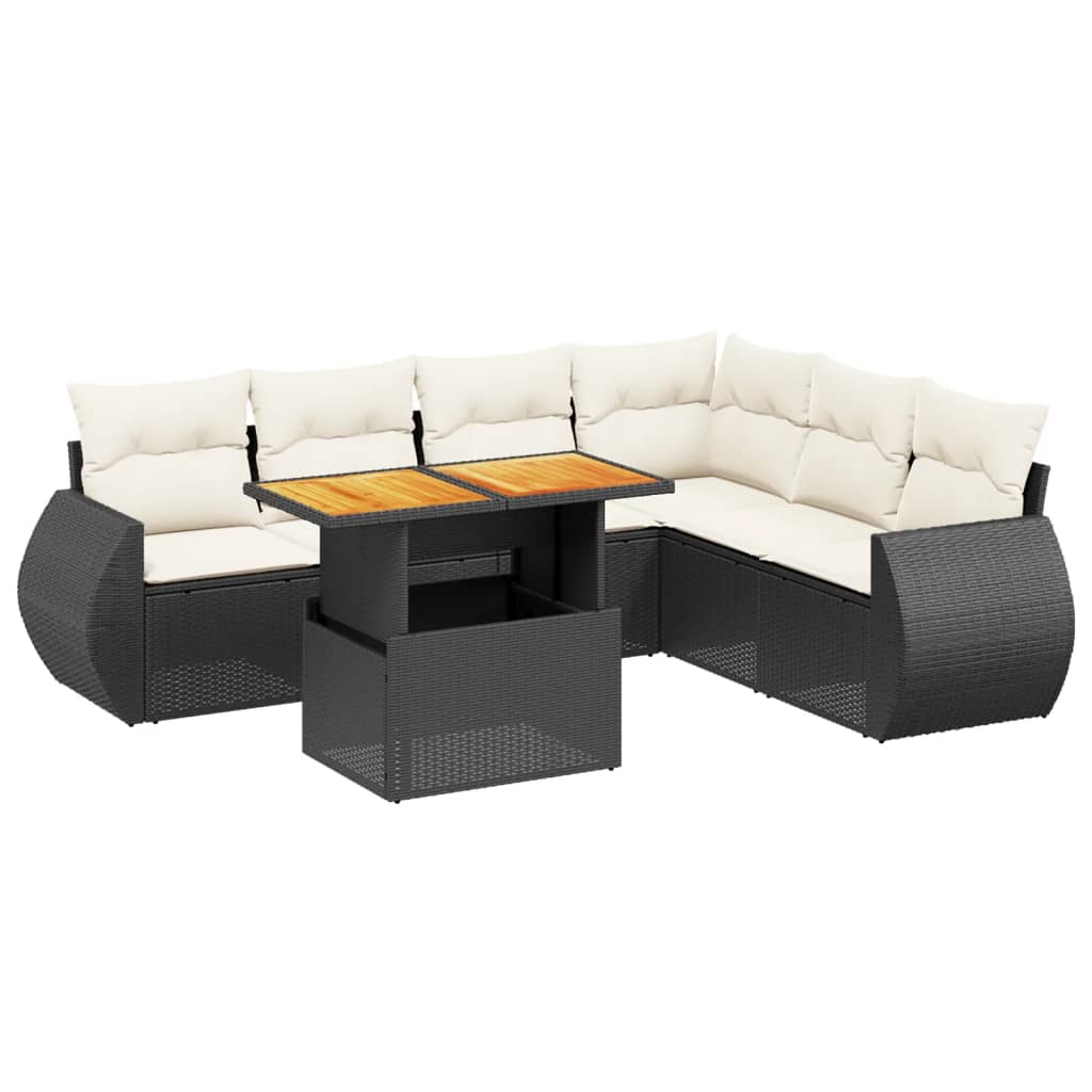 Thumbnail - vidaXL 7-tlg. Garten-Sofagarnitur mit Kissen Schwarz Poly Rattan