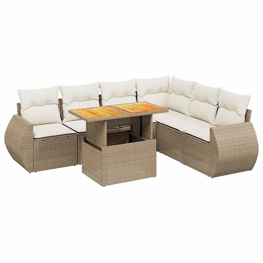 Thumbnail - vidaXL 7-tlg. Garten-Sofagarnitur mit Kissen Beige Poly Rattan